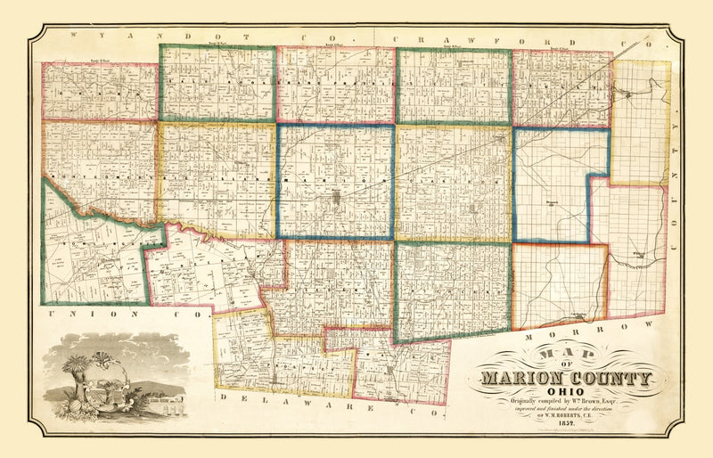 Size comparison using Vintage Map of Marion County, Ohio 1852