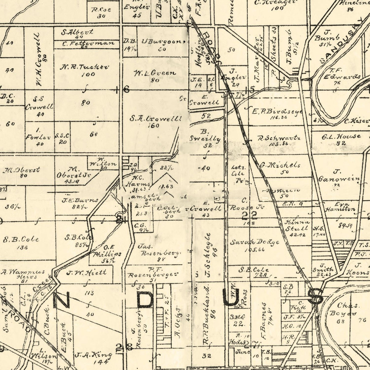 Restored historic details from the 1891 county map of Sandusky County, Ohio