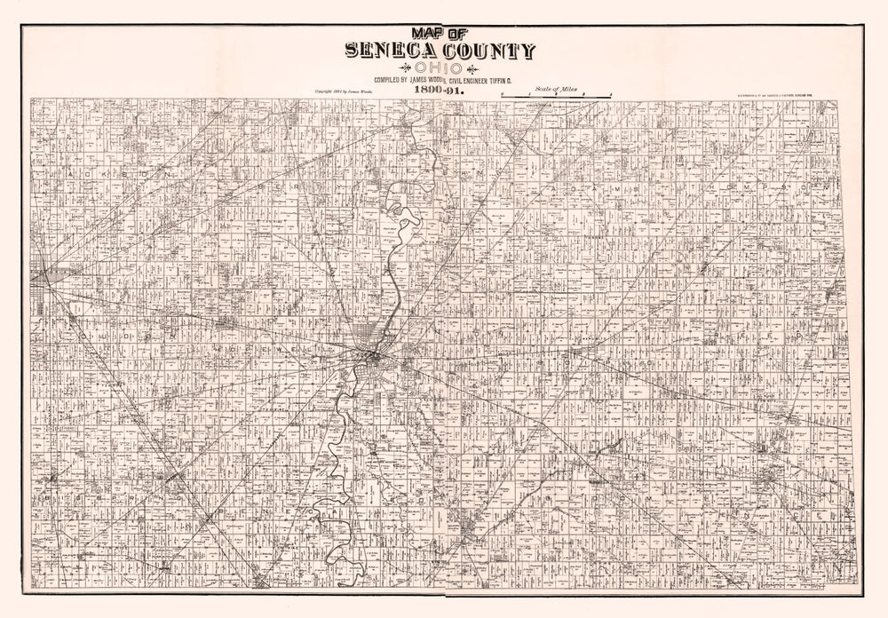 Vintage Map of Seneca County, Ohio 1891 print style example