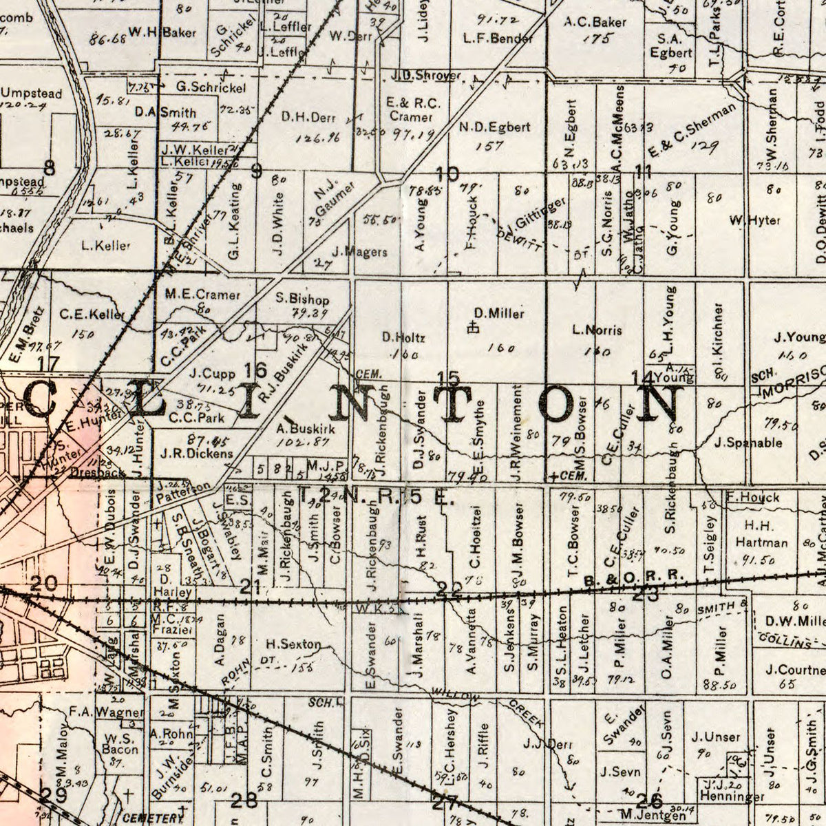 Restored historic details from the 1896 county map of Seneca County, Ohio