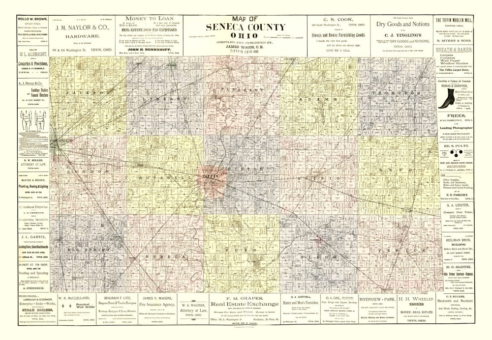 Vintage Map of Seneca County, Ohio 1896 print style example