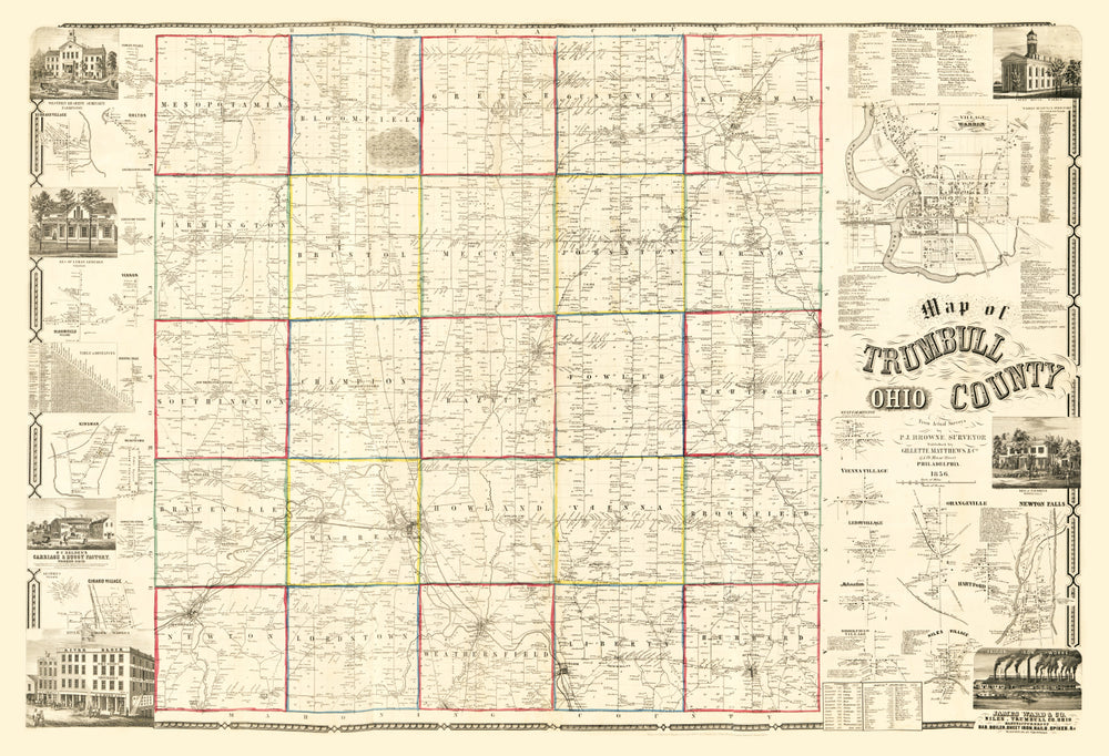 Vintage Map of Trumbull County, Ohio 1856 print style example
