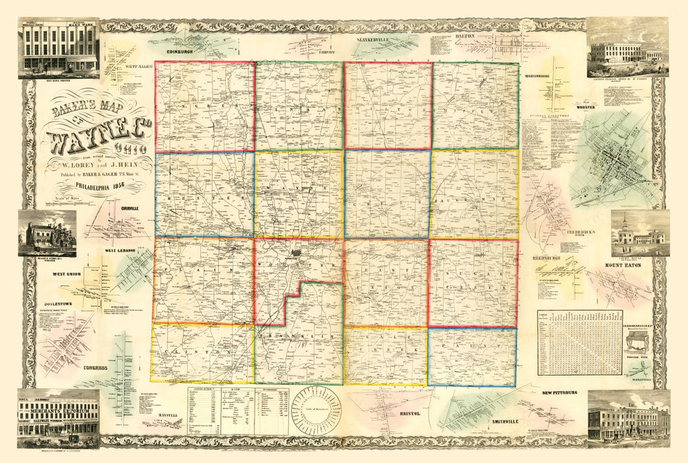 Vintage Map of Wayne County, Ohio 1856 print style example