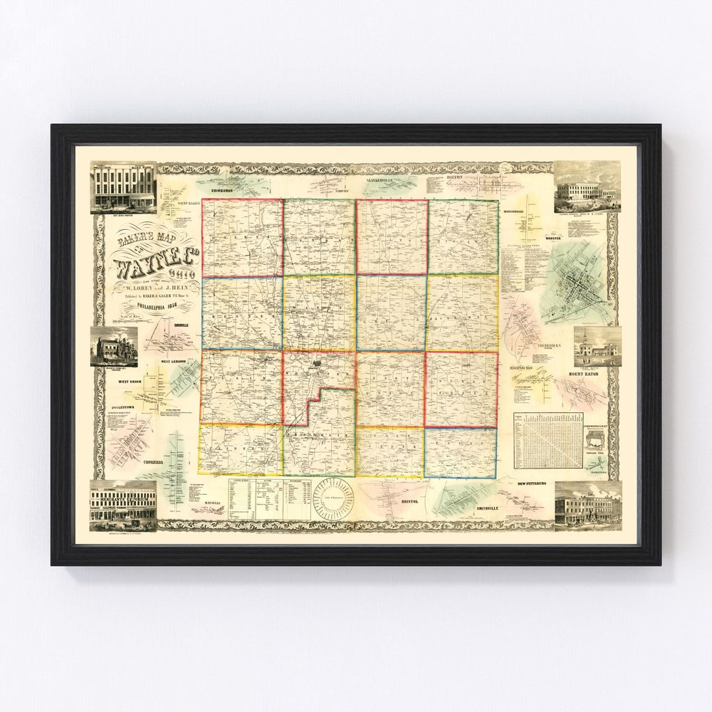 Wayne County Vintage Map 1856