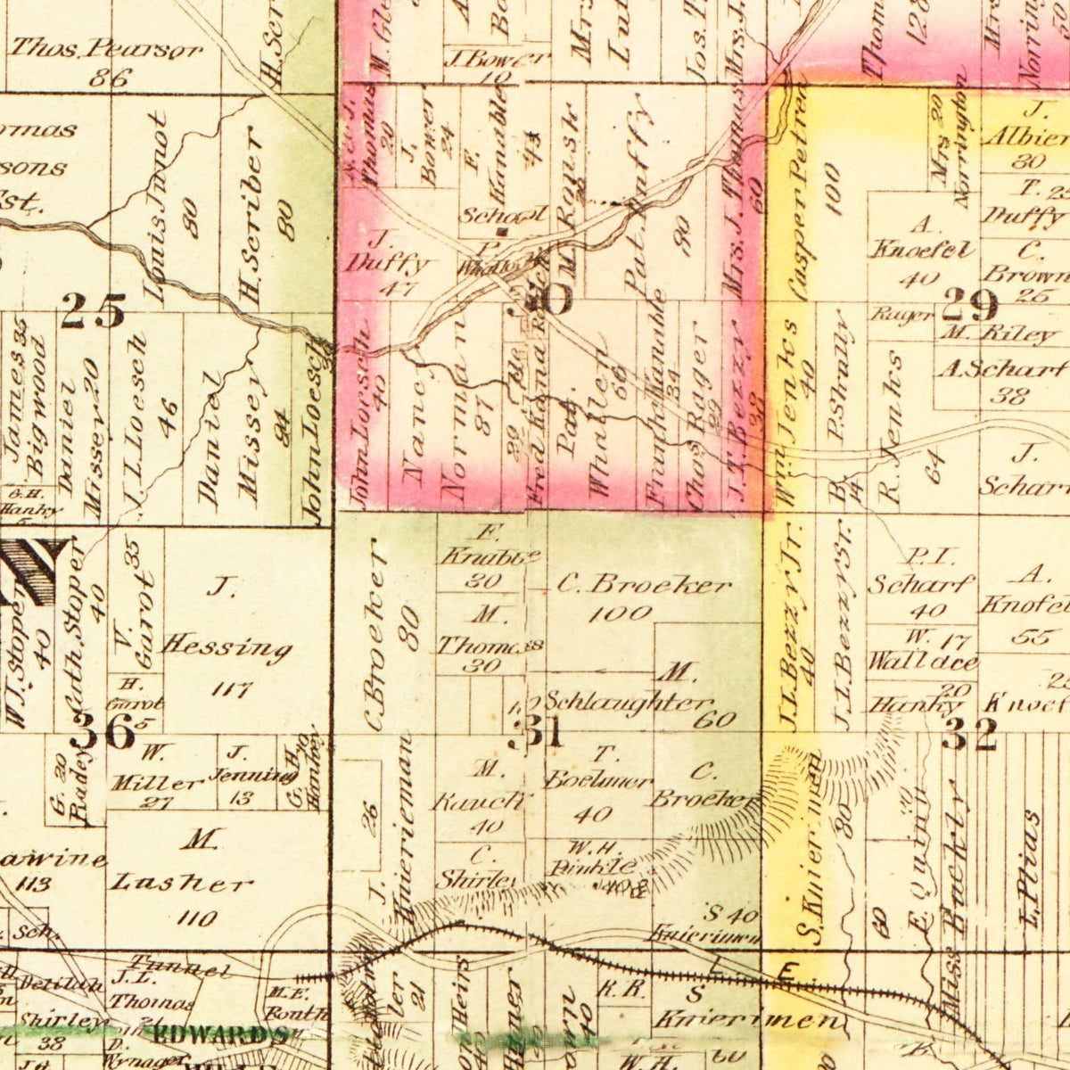 Restored historic details from the 1882 county map of Floyd County, Indiana