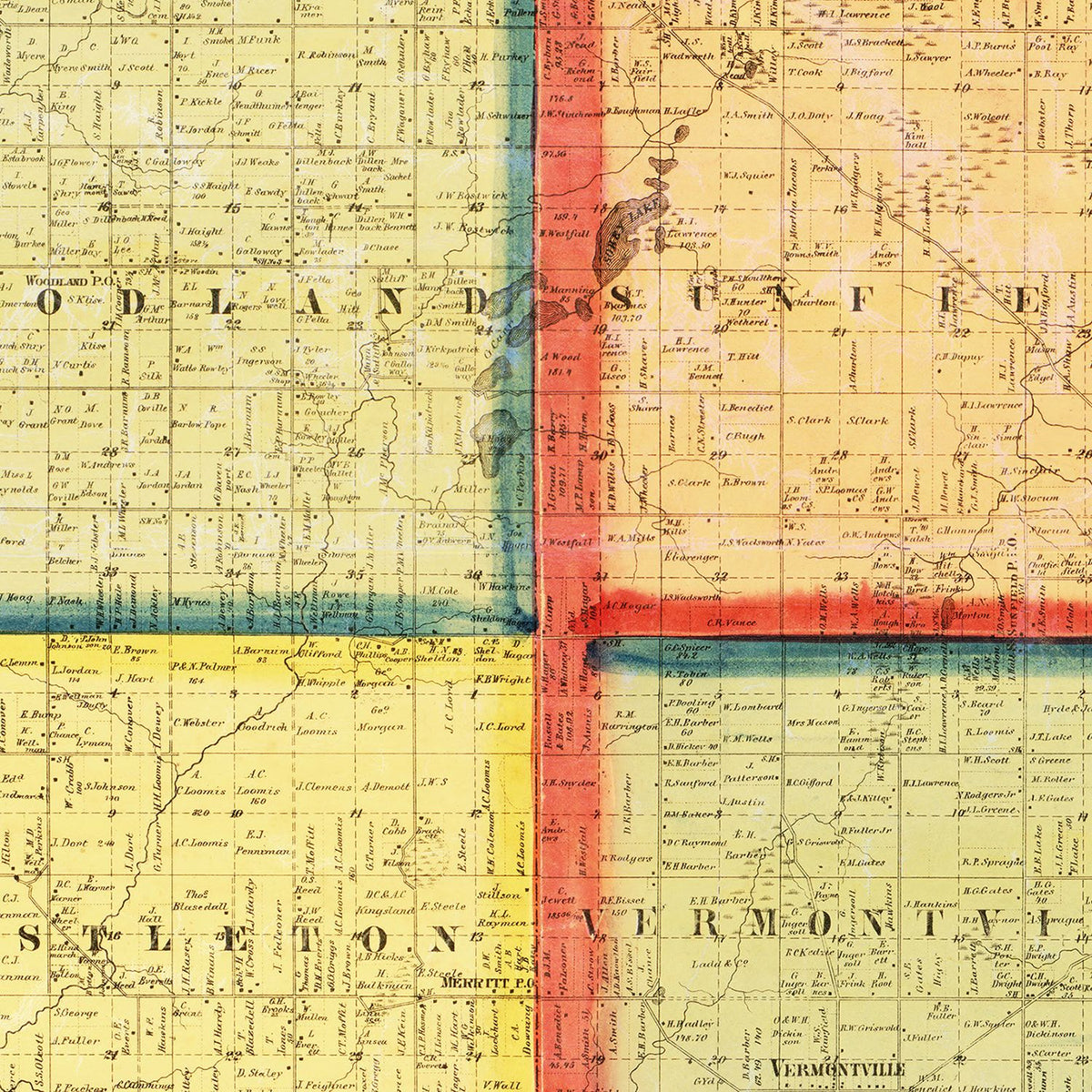 Restored historic details from the 1860 county map of Eaton County, Michigan