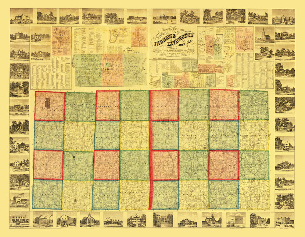 Vintage Map of Ingham County, Michigan 1859 print style example