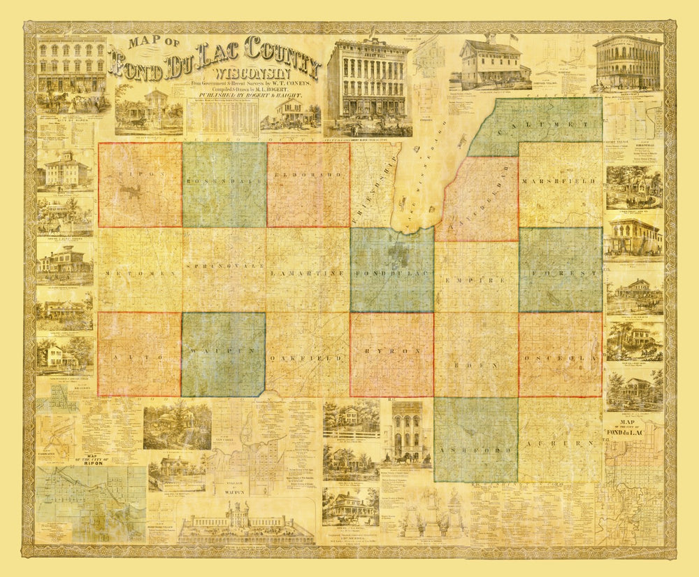 Vintage Map of Fond du Lac County, Wisconsin 1858 print style example