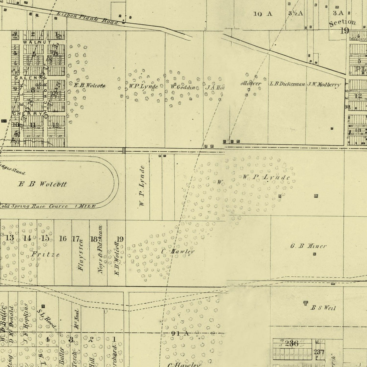 Restored historic details from the 1858 county map of Milwaukee County, Wisconsin