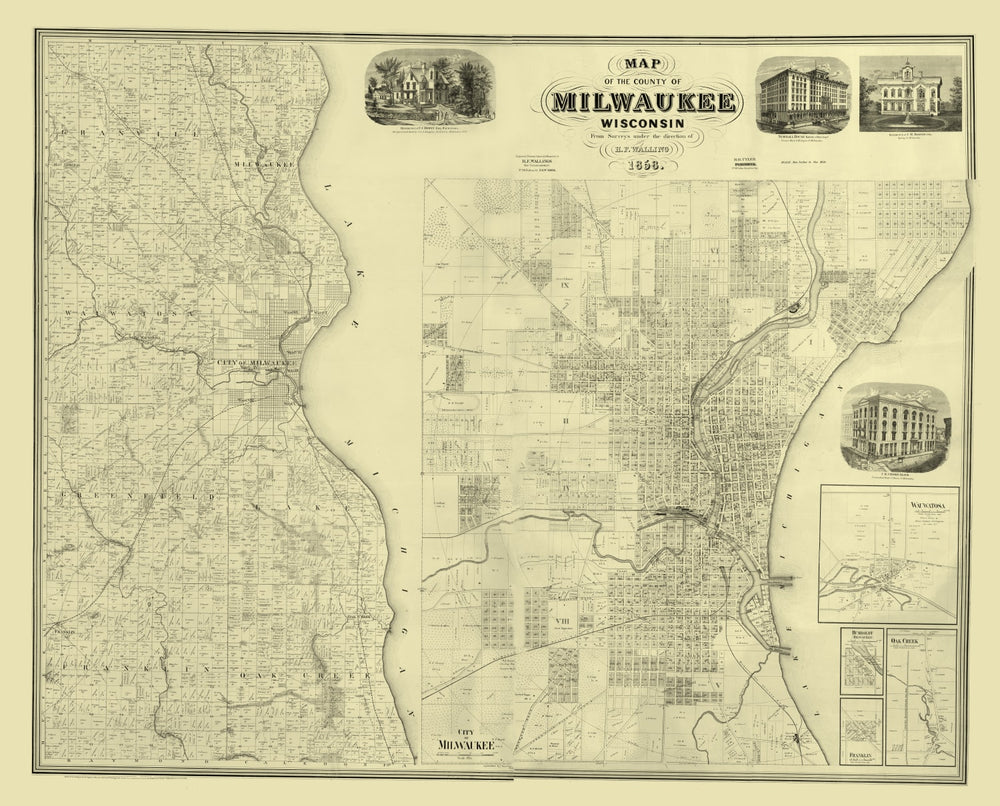 Vintage Map of Milwaukee County, Wisconsin 1858 print style example