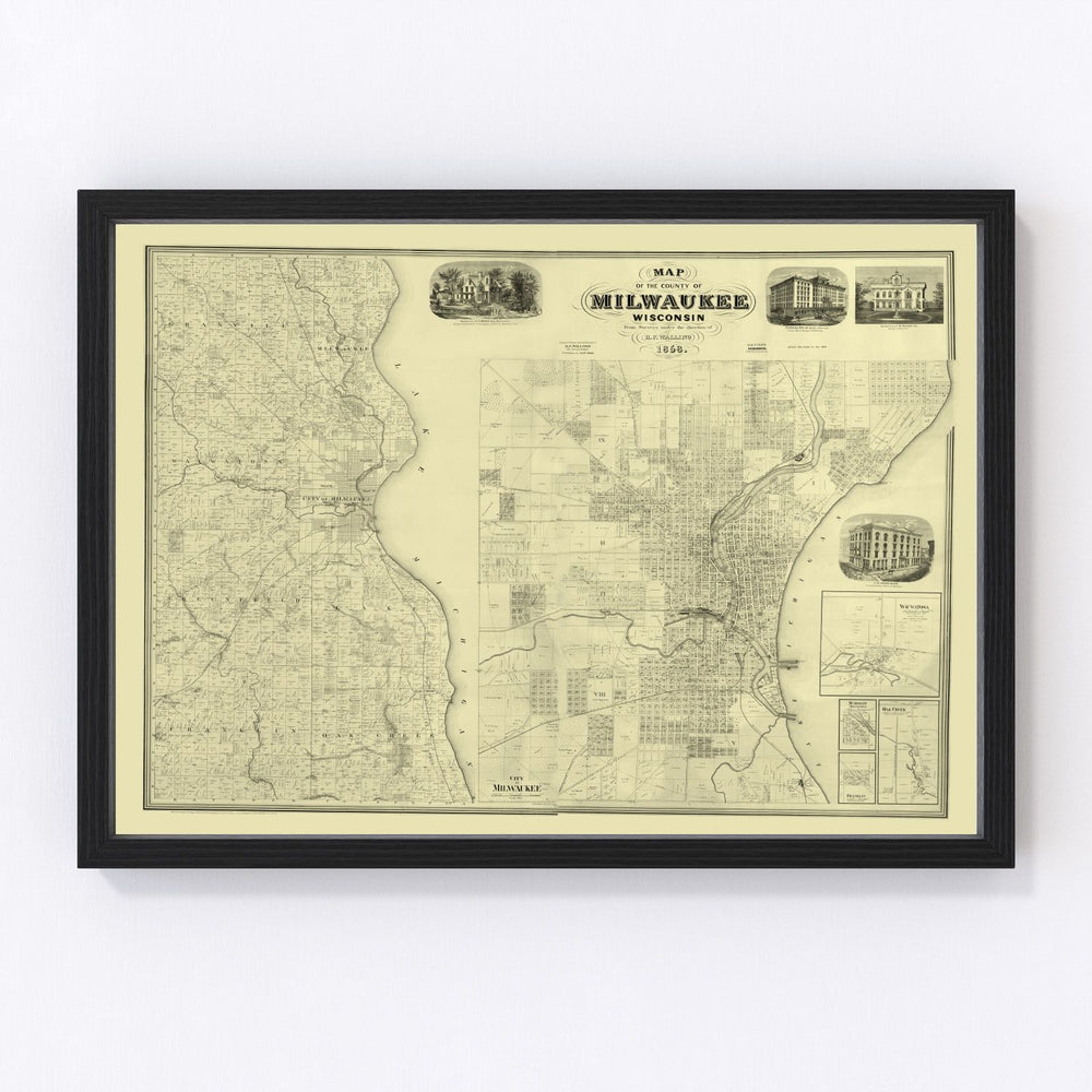 Milwaukee County Vintage Map 1858