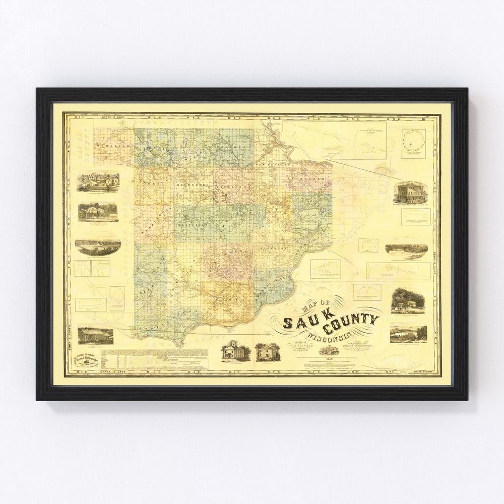 Sauk County Vintage Map 1859
