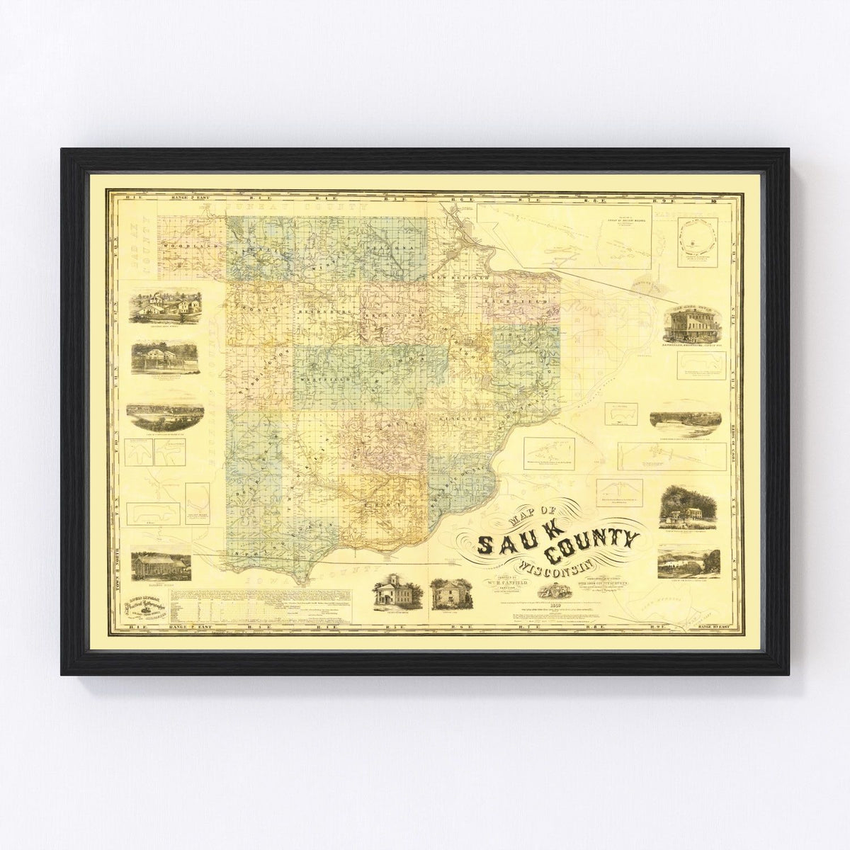 Sauk County Vintage Map 1859