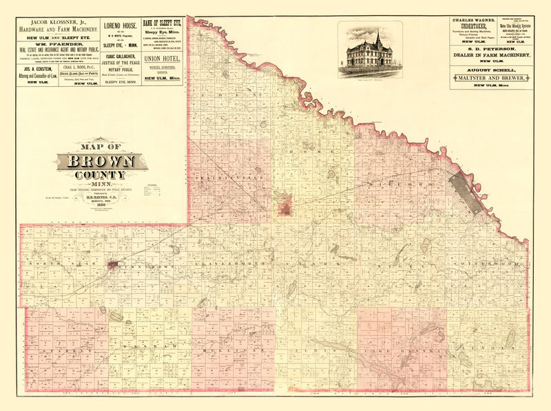 Size comparison using Vintage Map of Brown County, Minnesota 1886
