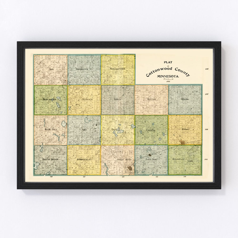 Cottonwood County Vintage Map 1898