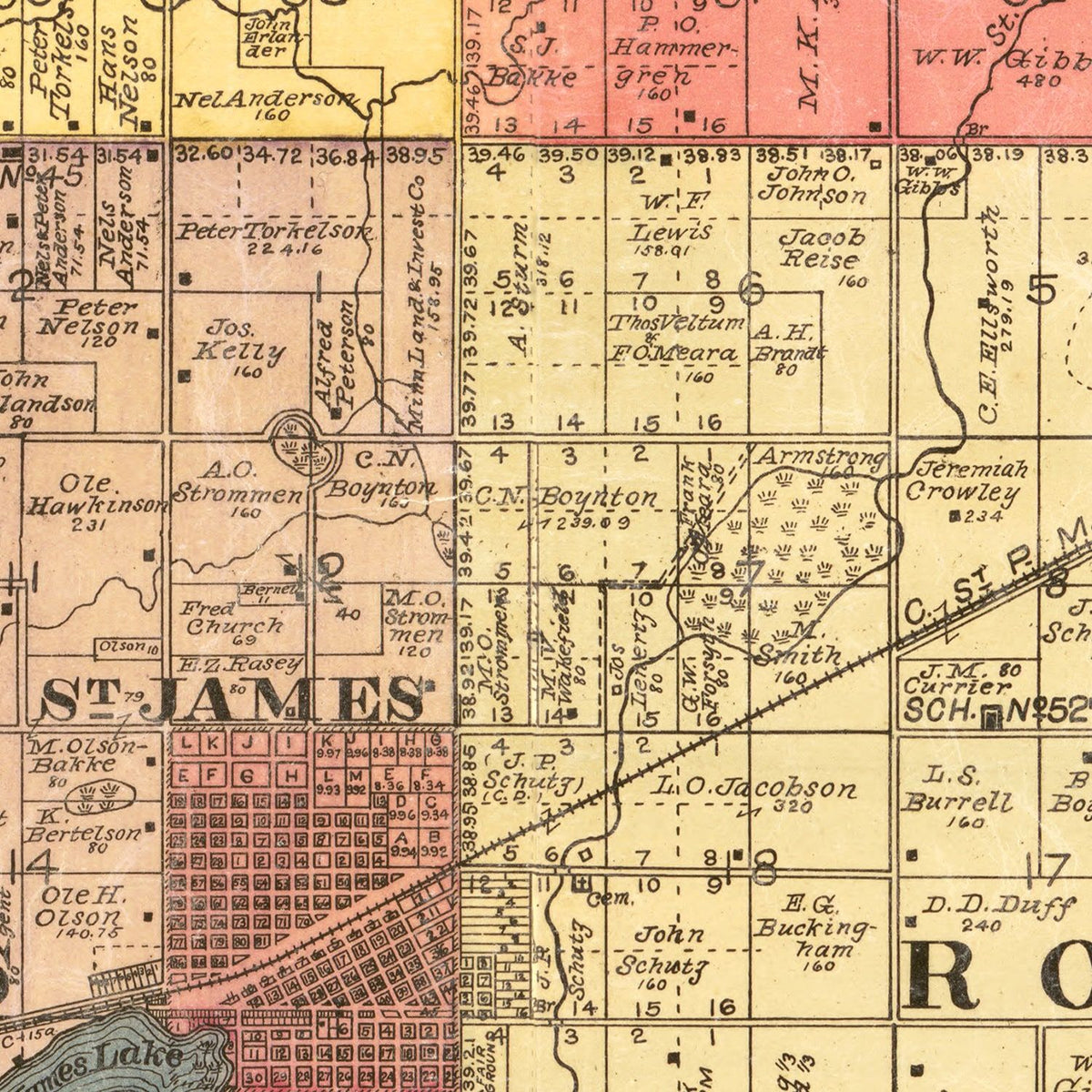 Restored historic details from the 1898 county map of Watonwan County, Minnesota