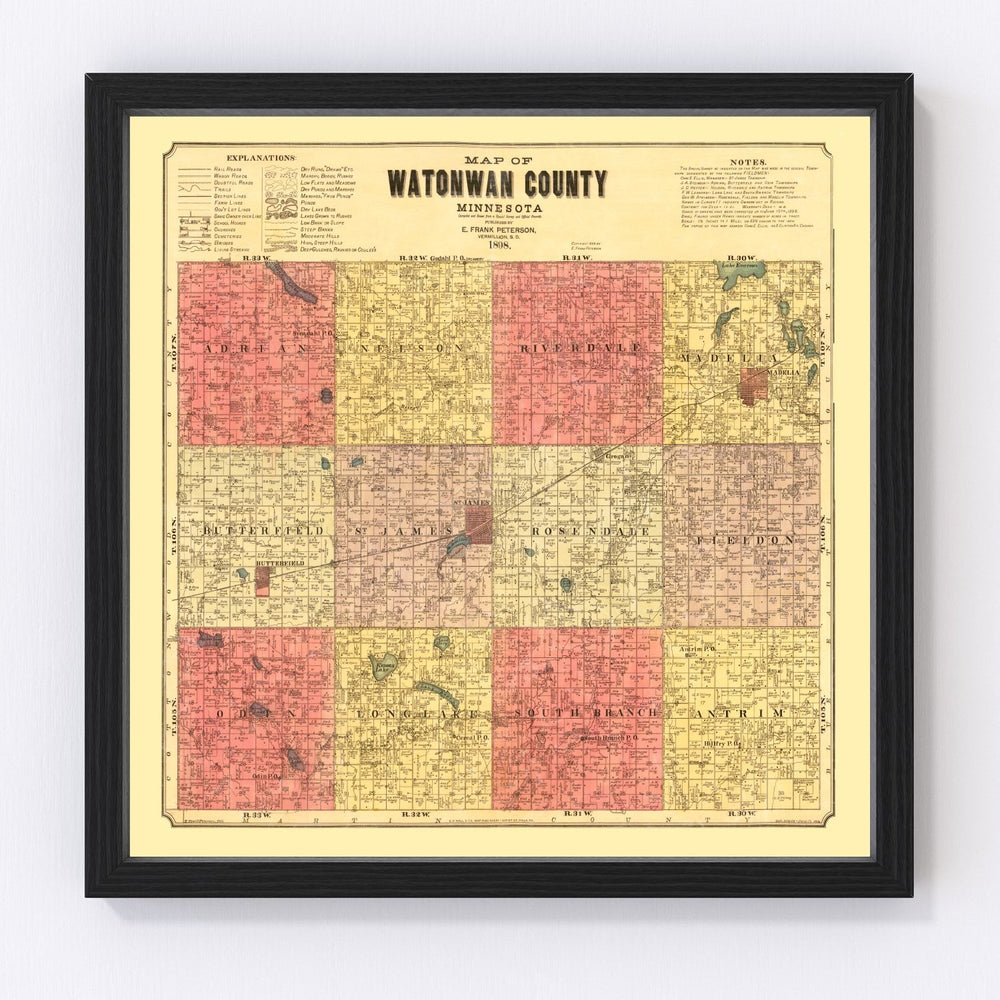 Watonwan County Vintage Map 1898