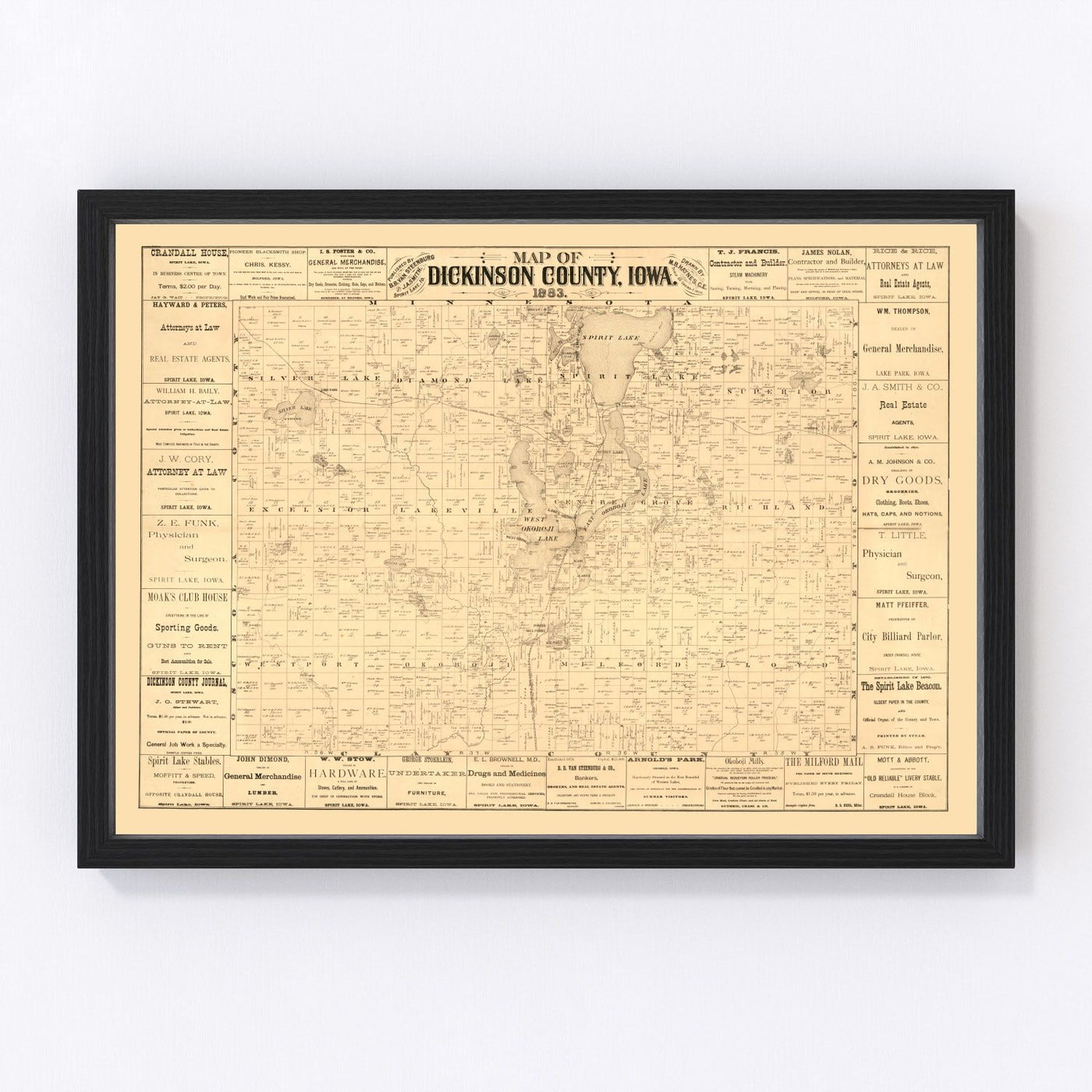 Dickinson County Vintage Map 1883