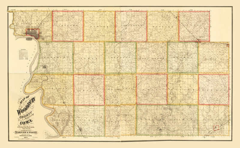 Size comparison using Vintage Map of Woodbury County, Iowa 1884