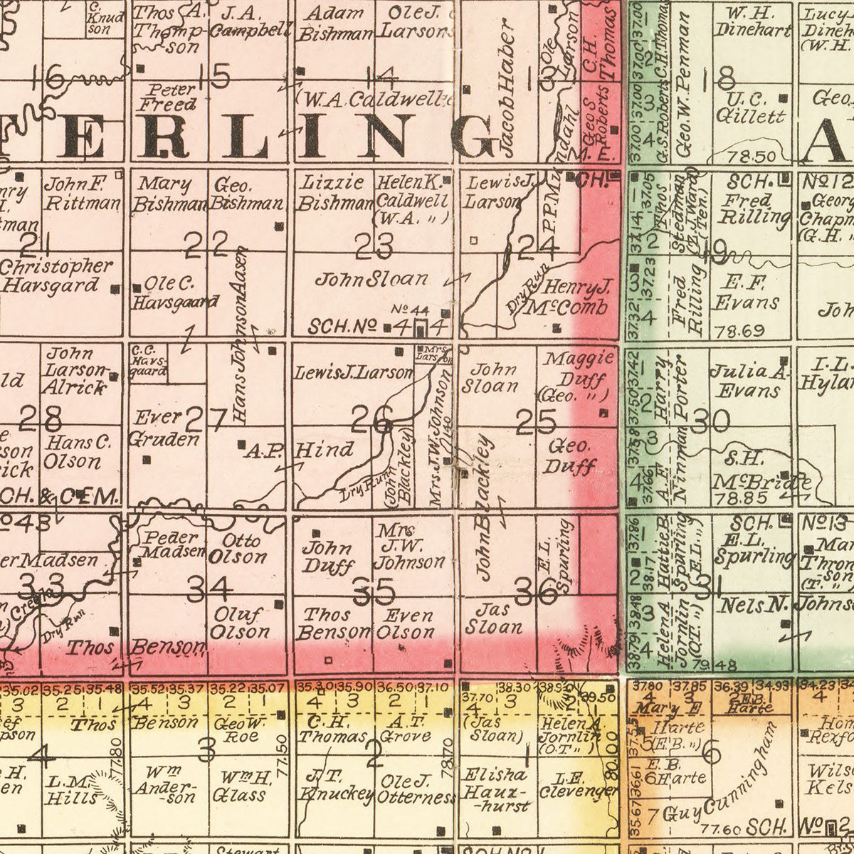 Restored historic details from the 1897 county map of Brookings County, South Dakota
