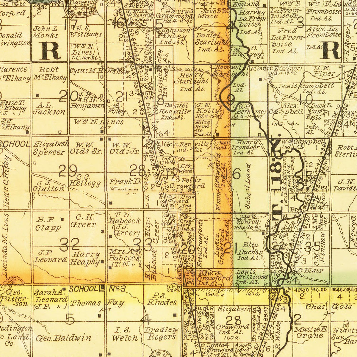 Restored historic details from the 1898 county map of Codington County, South Dakota