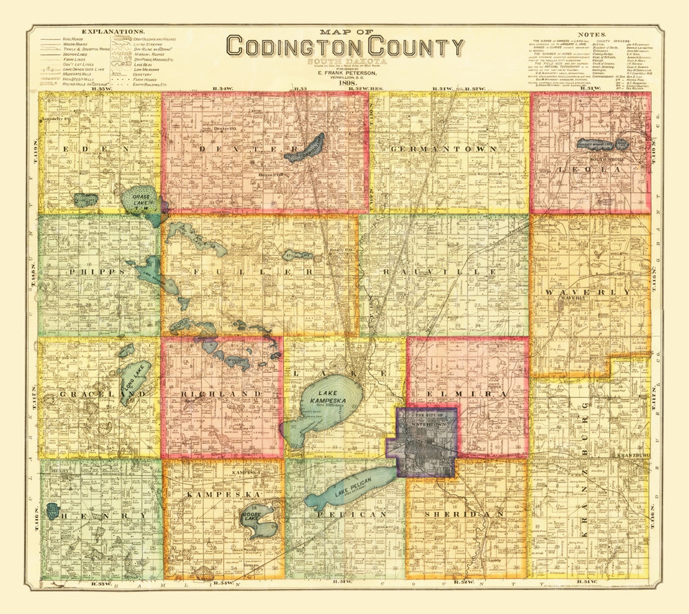 Vintage Map of Codington County, South Dakota 1898 print style example