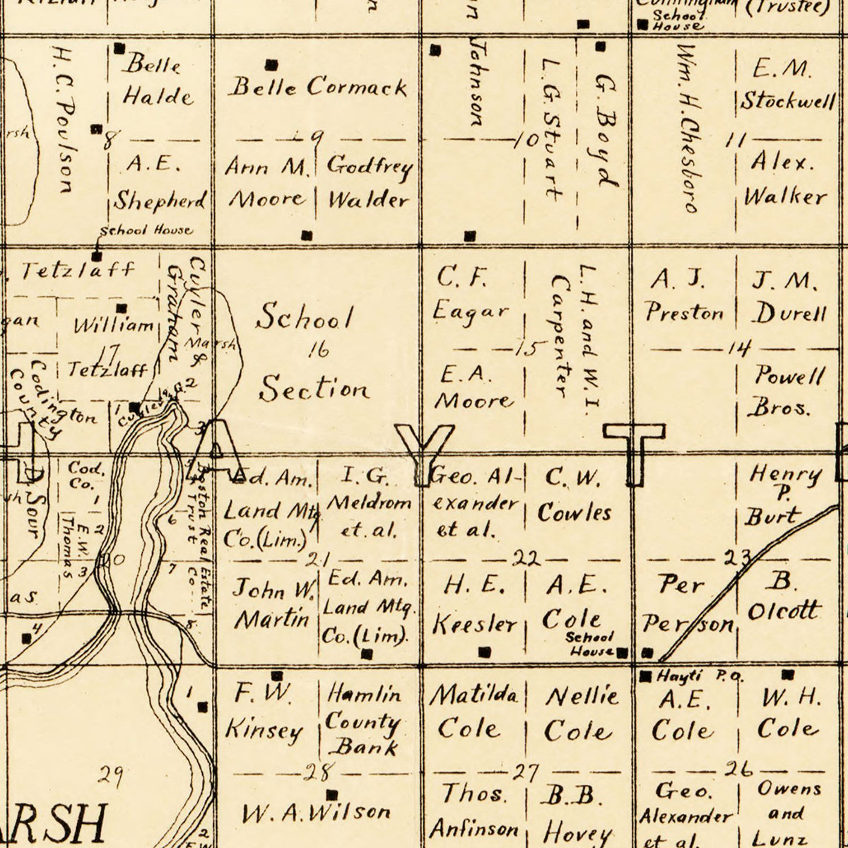 Restored historic details from the 1897 county map of Hamlin County, South Dakota