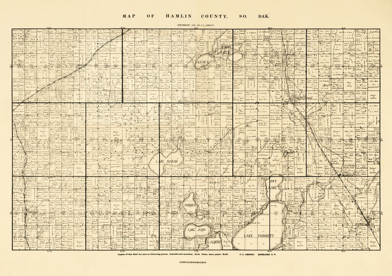 Size comparison using Vintage Map of Hamlin County, South Dakota 1897