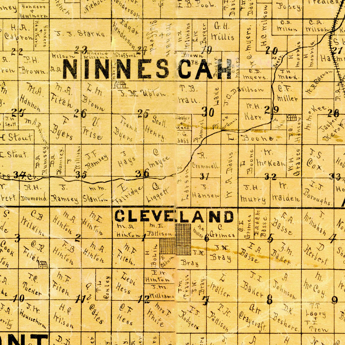 Restored historic details from the 1887 county map of Kingman County, Kansas