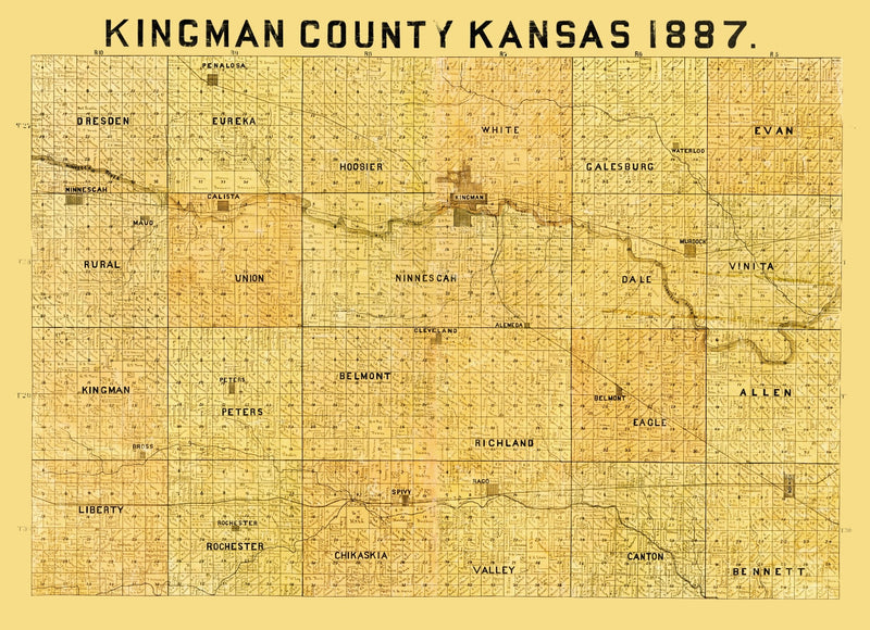 Size comparison using Vintage Map of Kingman County, Kansas 1887