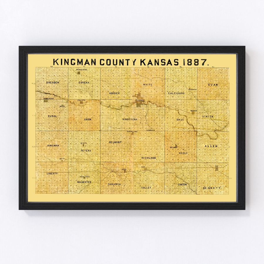 Vintage Map of Kingman County, Kansas 1887