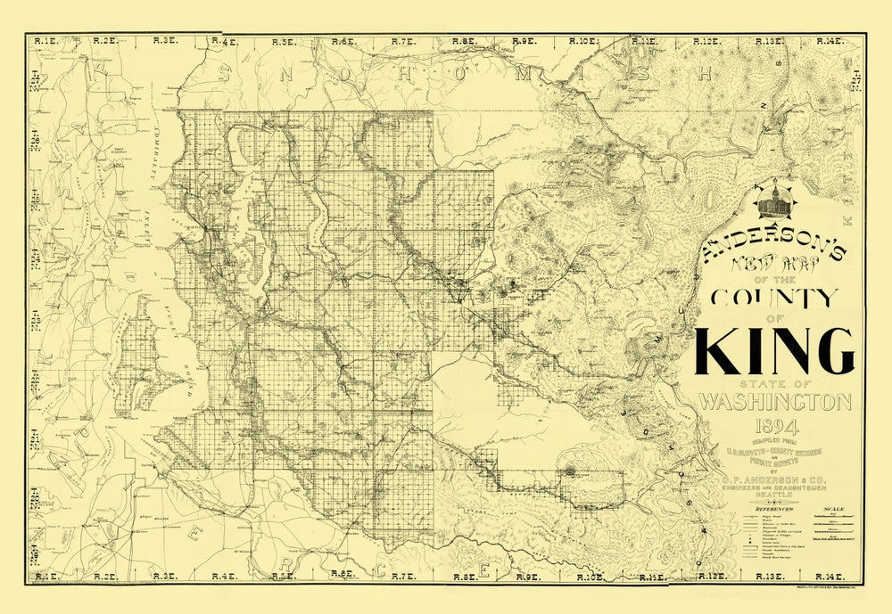 Vintage Map of King County, Washington 1894 print style example