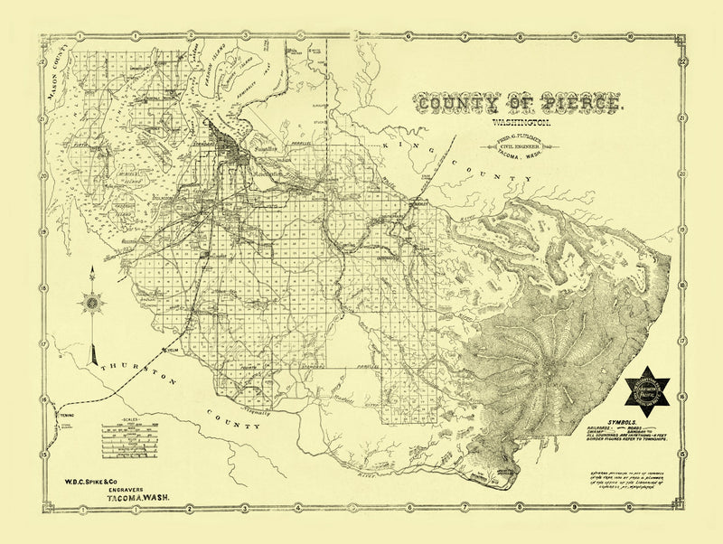 Size comparison using Vintage Map of Pierce County, Washington 1890