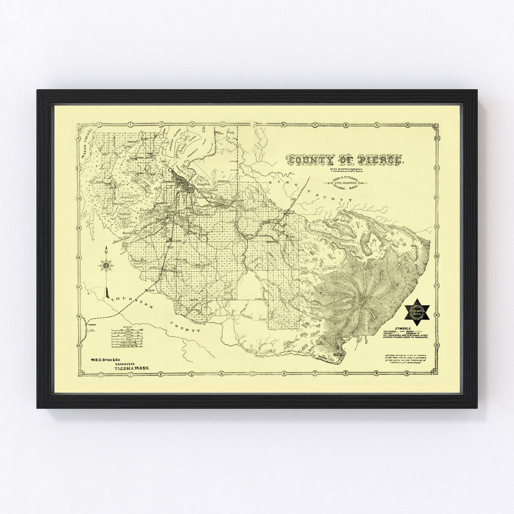 Pierce County Vintage Map 1890