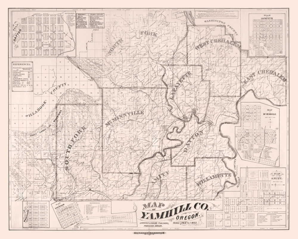 Vintage Map of Yamhill County, Oregon 1879 print style example