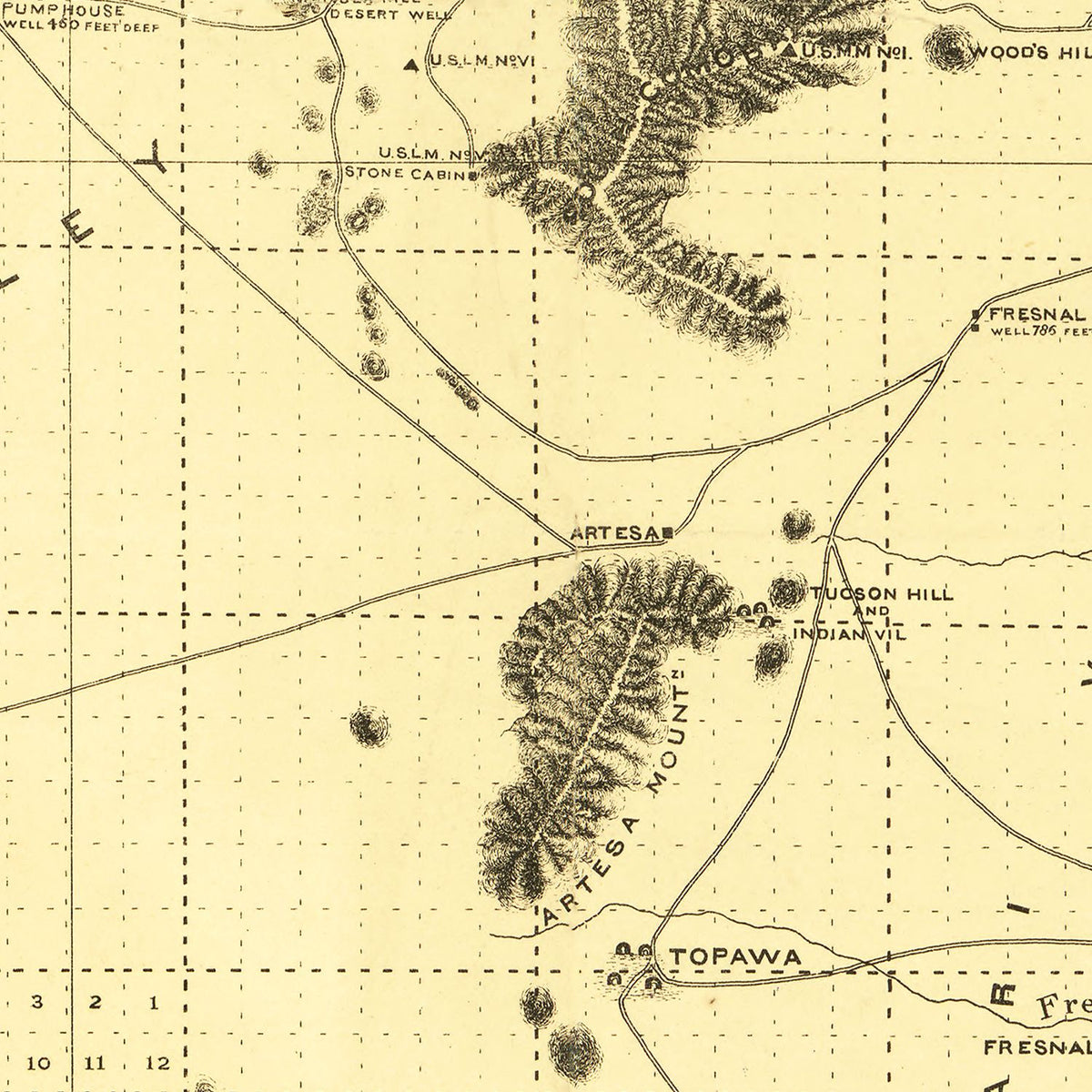 Restored historic details from the 1893 county map of Pima County, Arizona