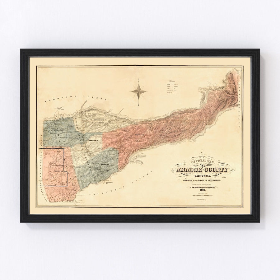 Vintage Map of Amador County, California 1866