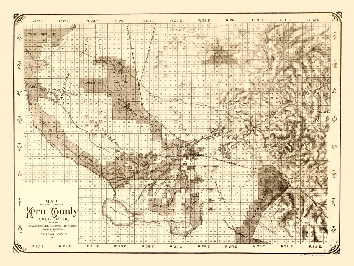 Preview of Vintage Map of Kern County, California 1888