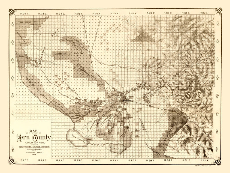 Size comparison using Vintage Map of Kern County, California 1888