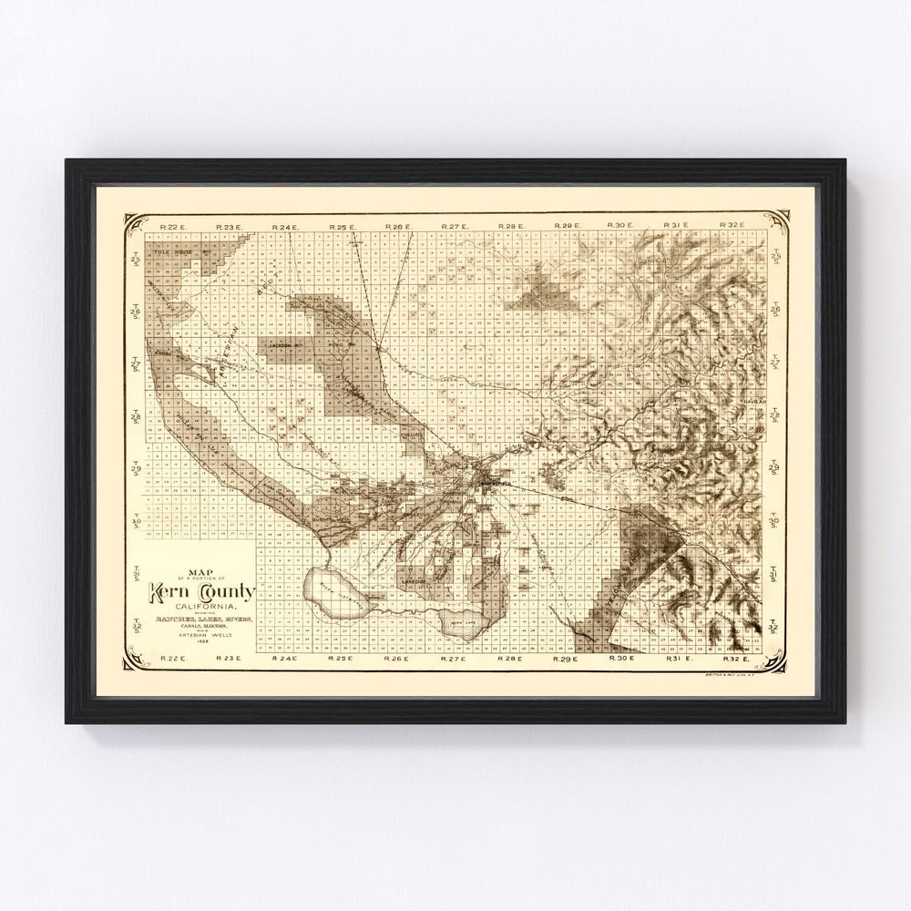 Kern County Vintage Map 1888