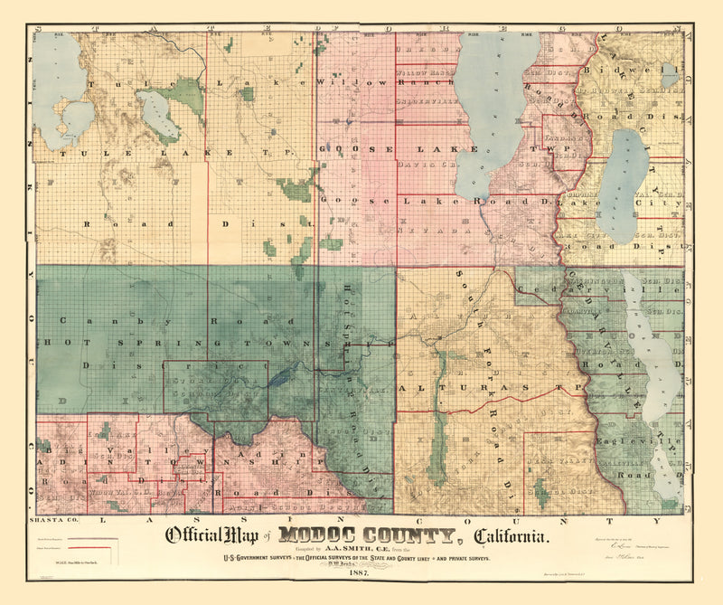 Size comparison using Vintage Map of Modoc County, California 1887