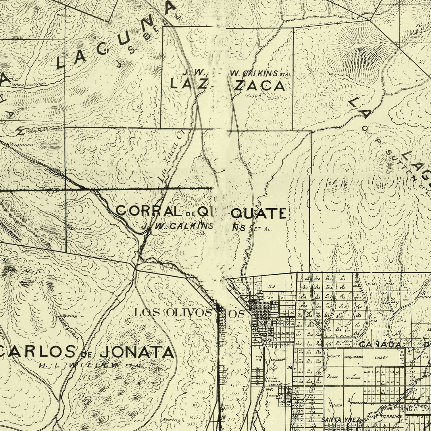 Restored historic details from the 1889 county map of Santa Barbara County, California