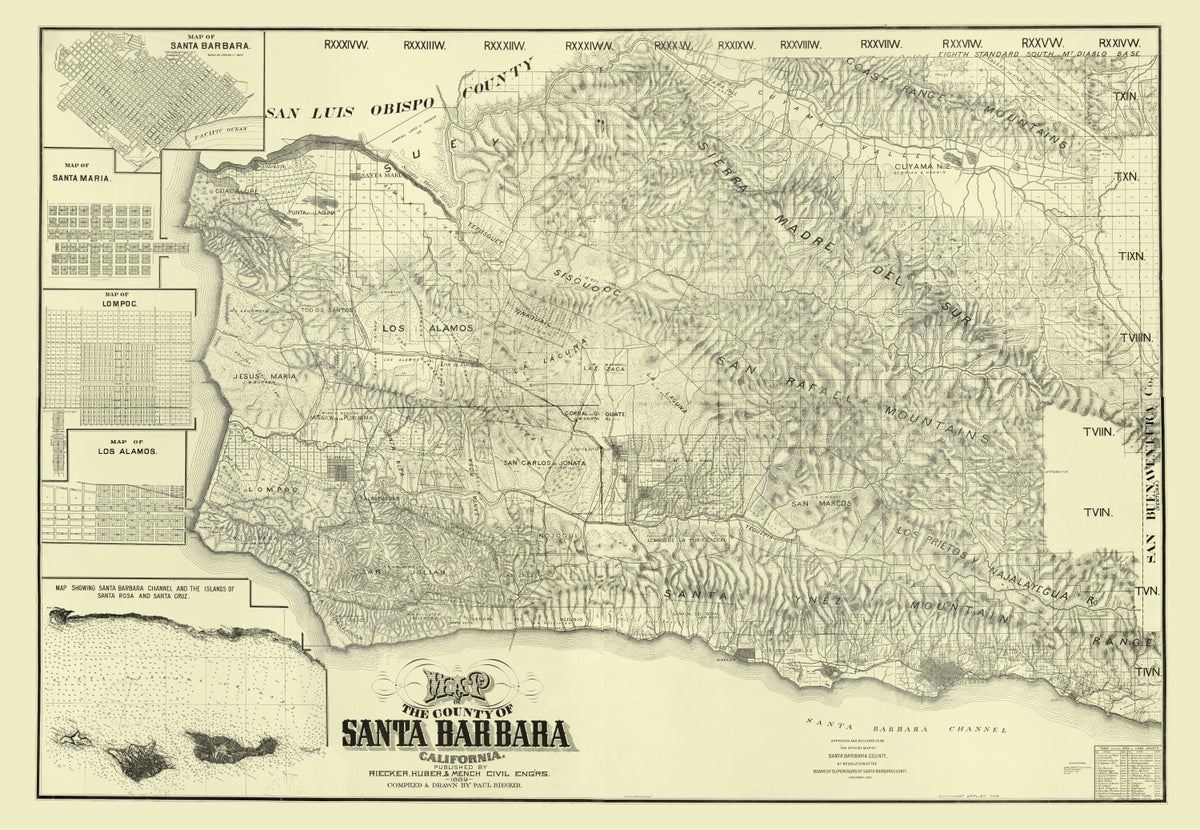 Preview of Vintage Map of Santa Barbara County, California 1889