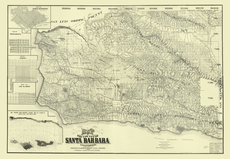 Size comparison using Vintage Map of Santa Barbara County, California 1889