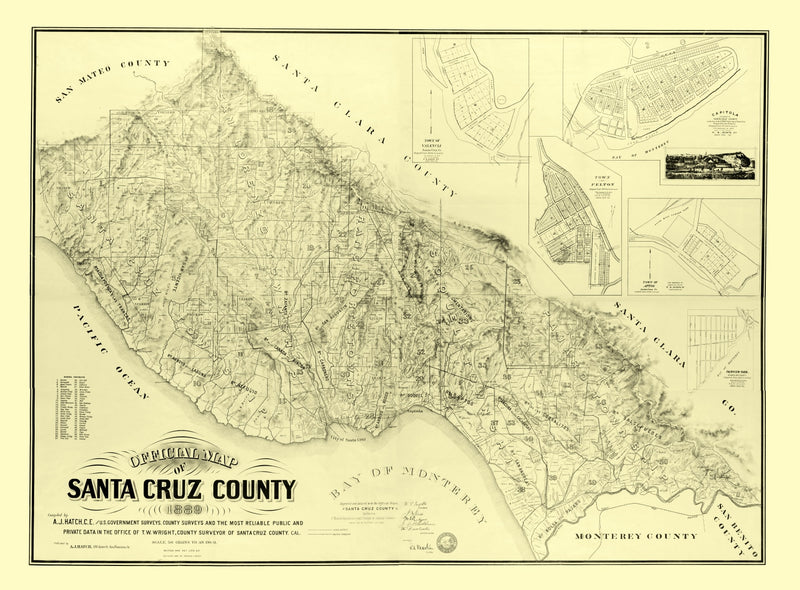 Size comparison using Vintage Map of Santa Cruz County, California 1889