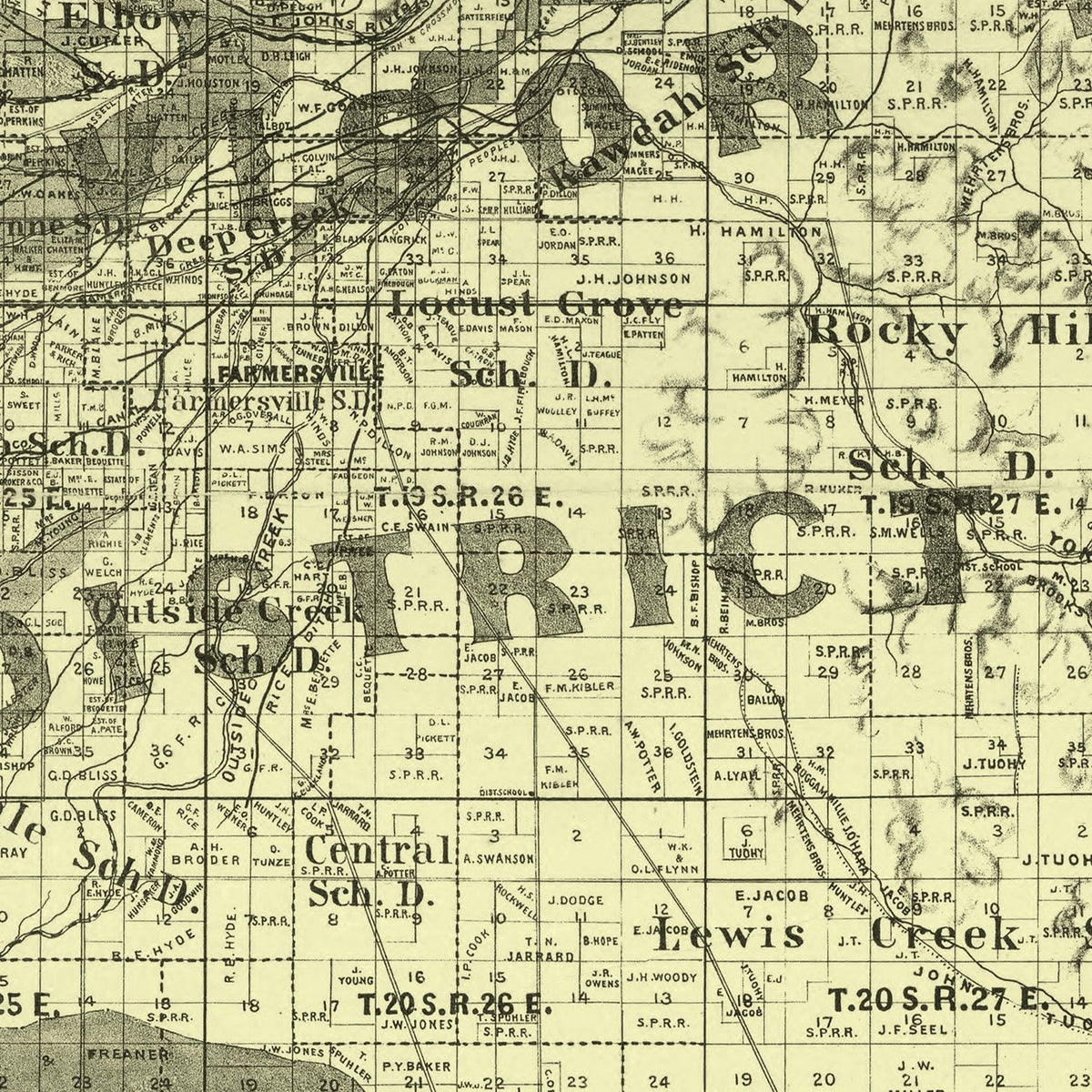 Restored historic details from the 1884 county map of Tulare County, California