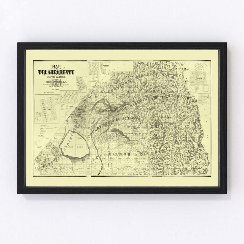 Tulare County Vintage Map 1884