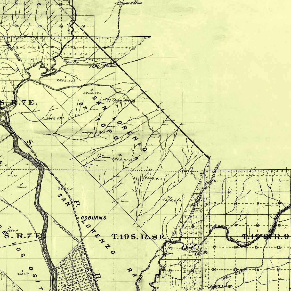 Restored historic details from the 1898 county map of Monterey County, California