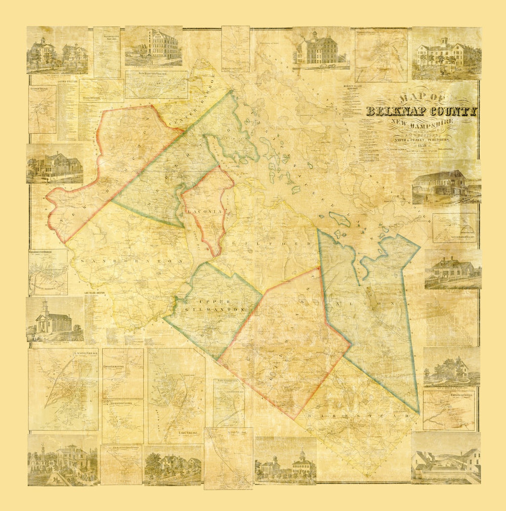 Vintage Map of Belknap County, New Hampshire 1859 print style example
