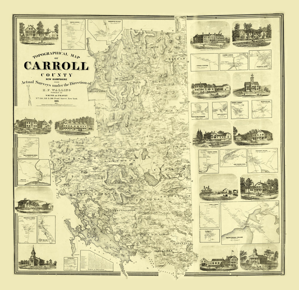 Vintage Map of Carroll County, New Hampshire 1861 print style example
